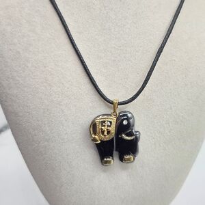 Vintage Hematite Elephant Pendant Necklace